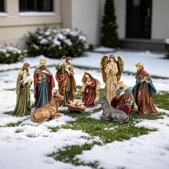 Glitzhome® 18" 10-Piece Oversized Christmas Nativity Figurine Set
